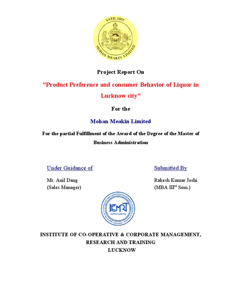 77028456 Mohan Meakin Projectpdf Brandy Survey Methodology