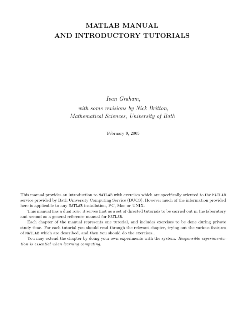 Matlab Manual and Introductory Tutorials | PDF | Matrix (Mathematics ...