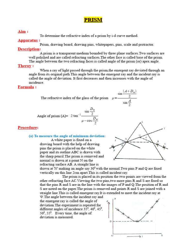 Exp_ 12 Prism (1) | PDF | Refraction | Electromagnetic Radiation