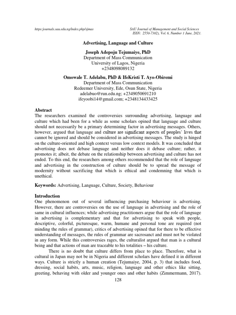 Advertising Language and Culture | PDF | Advertising | Gesture