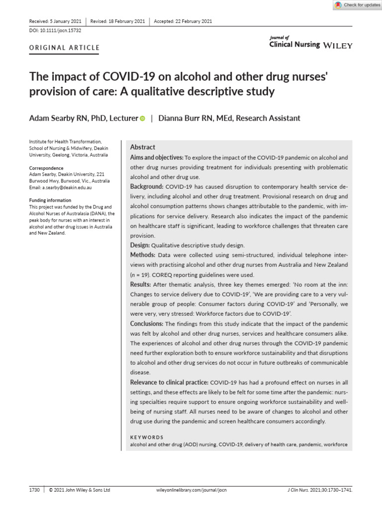 Journal of Clinical Nursing - 2021 - Searby - The impact of COVID‐19 on ...
