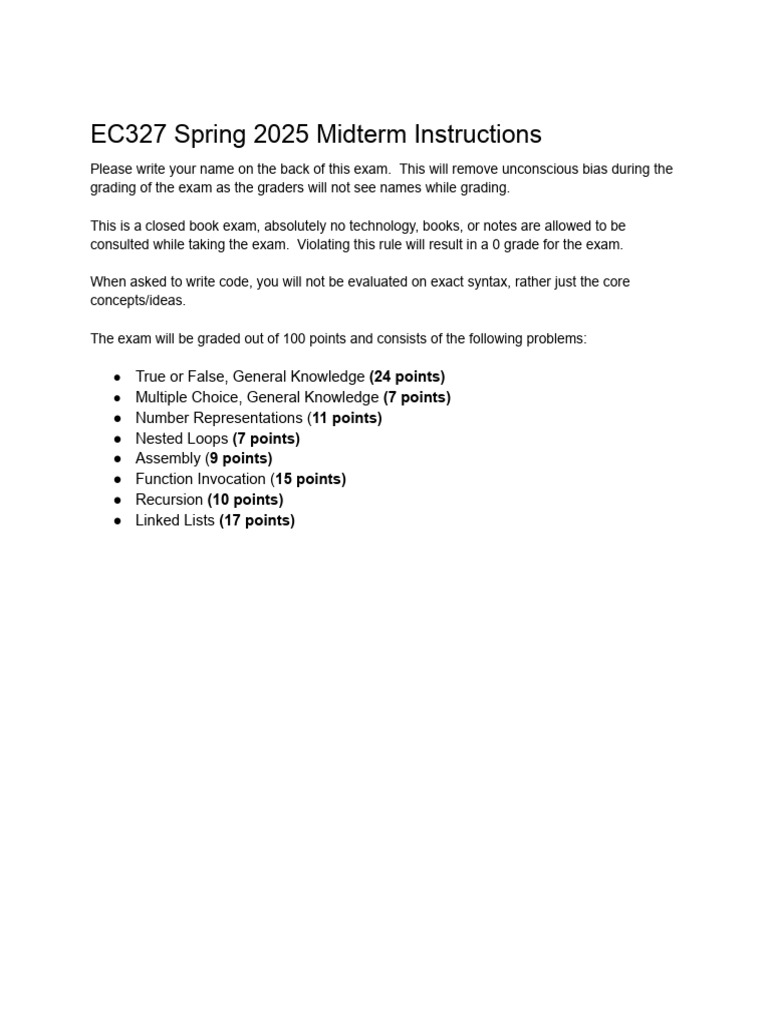 EC327 Fall2025 Midterm Practice Exam | PDF | Pointer (Computer ...