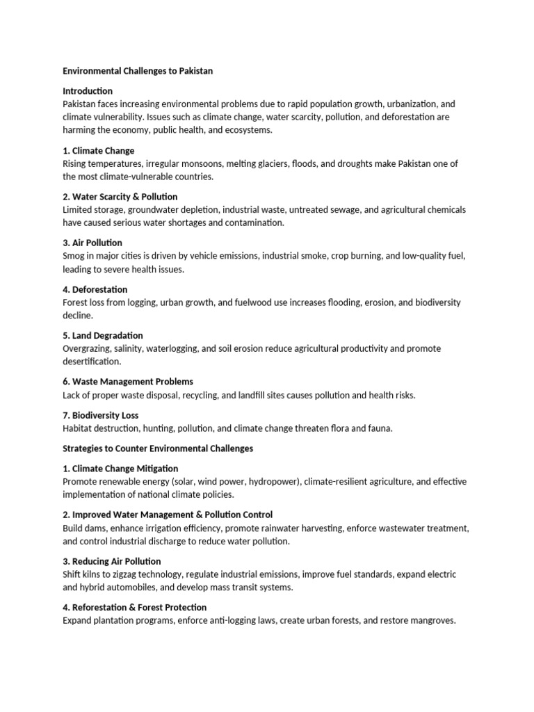Environmental Challenges To Pakistan | PDF | Climate Change | Pollution