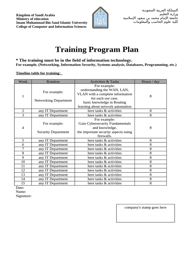 trainingplantemplate 2 | PDF | Computing | Data Transmission