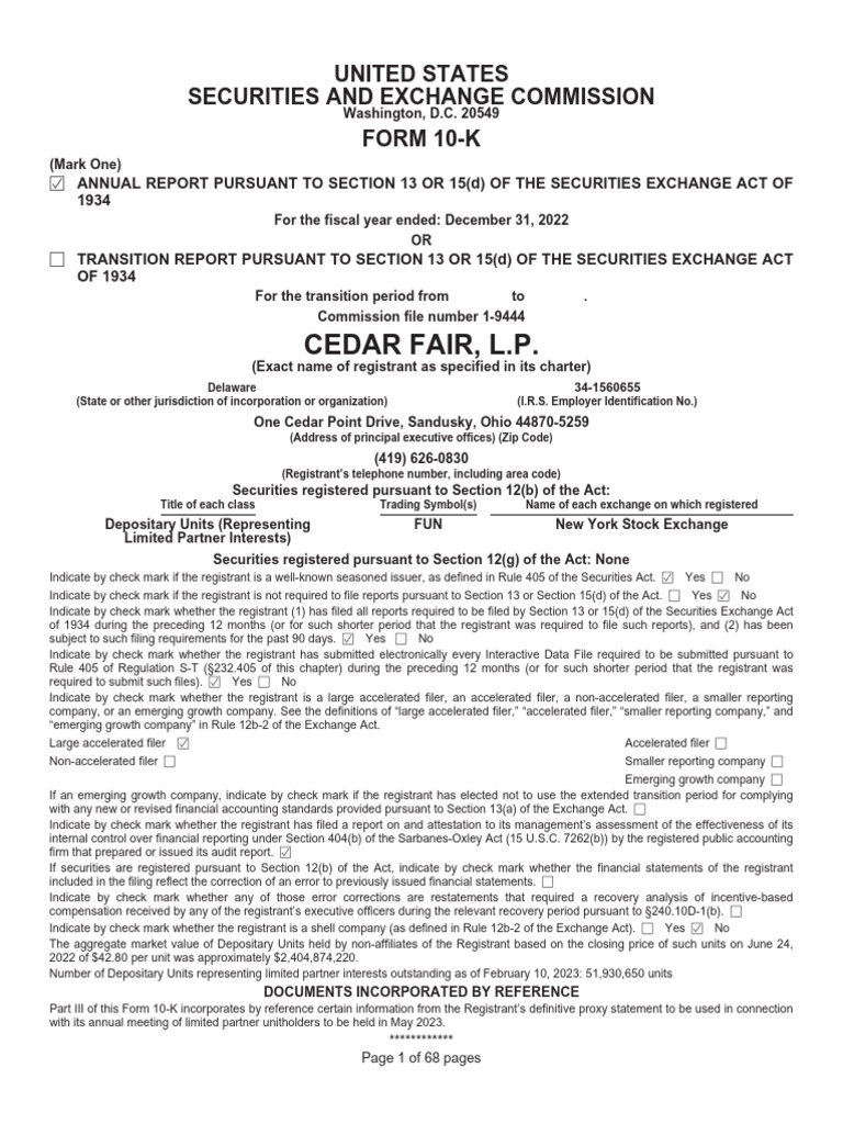 Cedar Fair 2022 | PDF | Debt | Employment