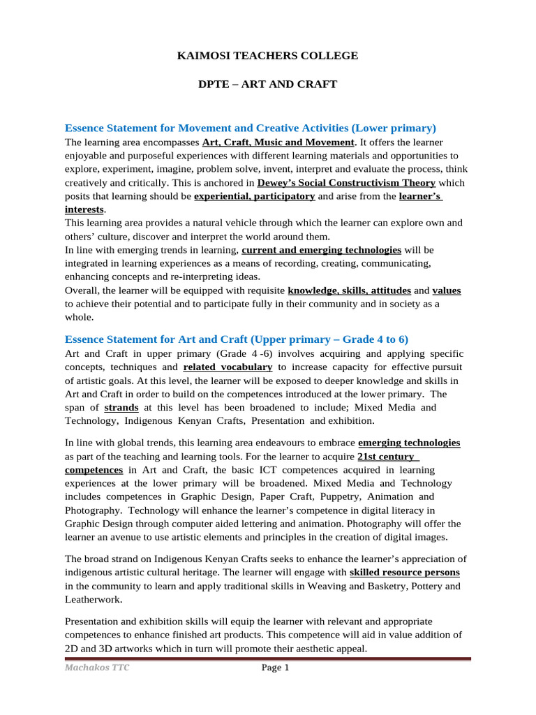 Art and craft essence statements | PDF | Learning | Constructivism ...