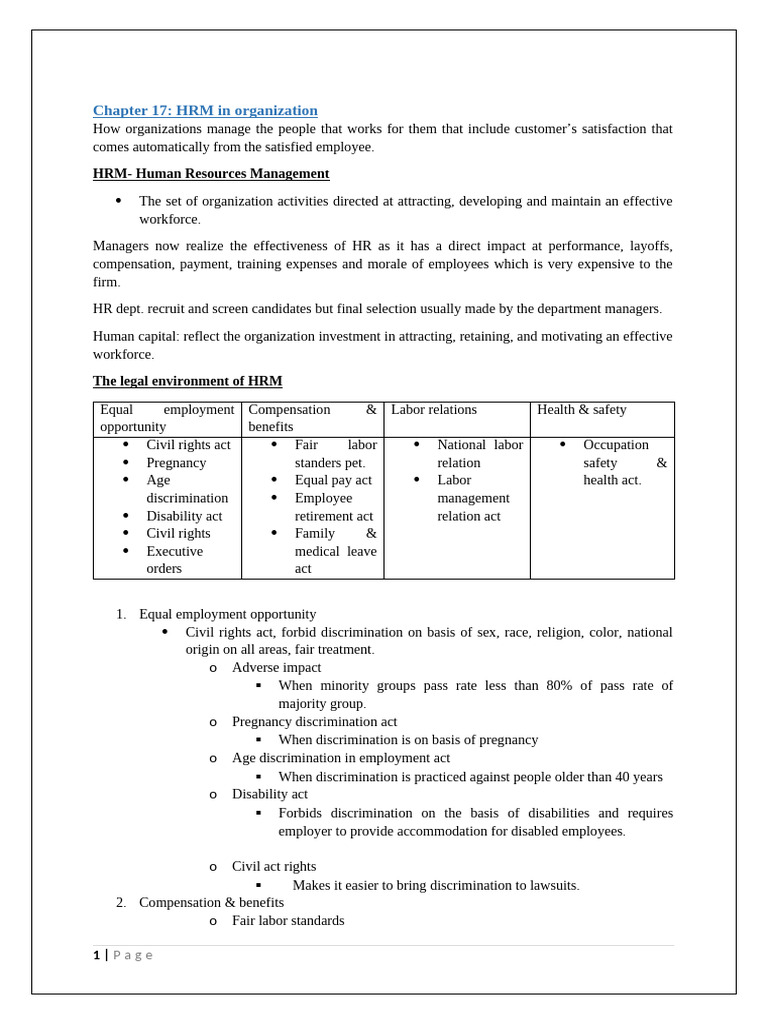 Principles of Management 2 - Chapter 17 Notes | PDF | Employment ...