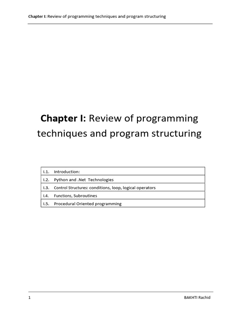 Chapter I- Review of Programming Techniques and Program Structuring ...
