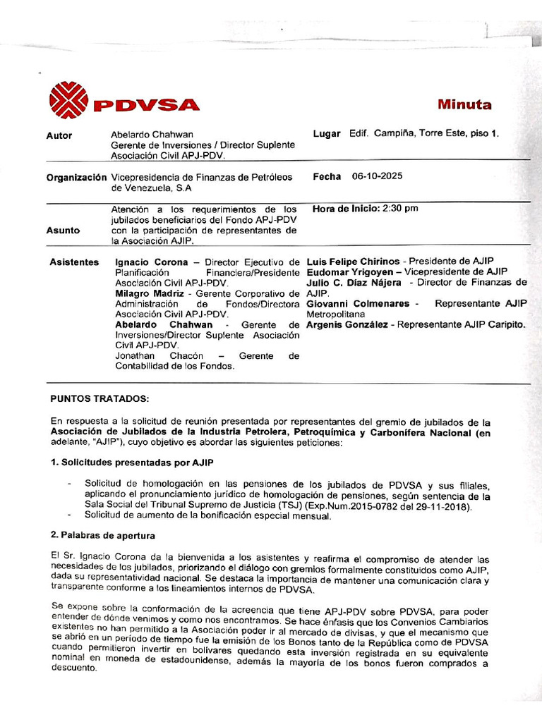 Minuta de Reunión 06-10-2025 | PDF