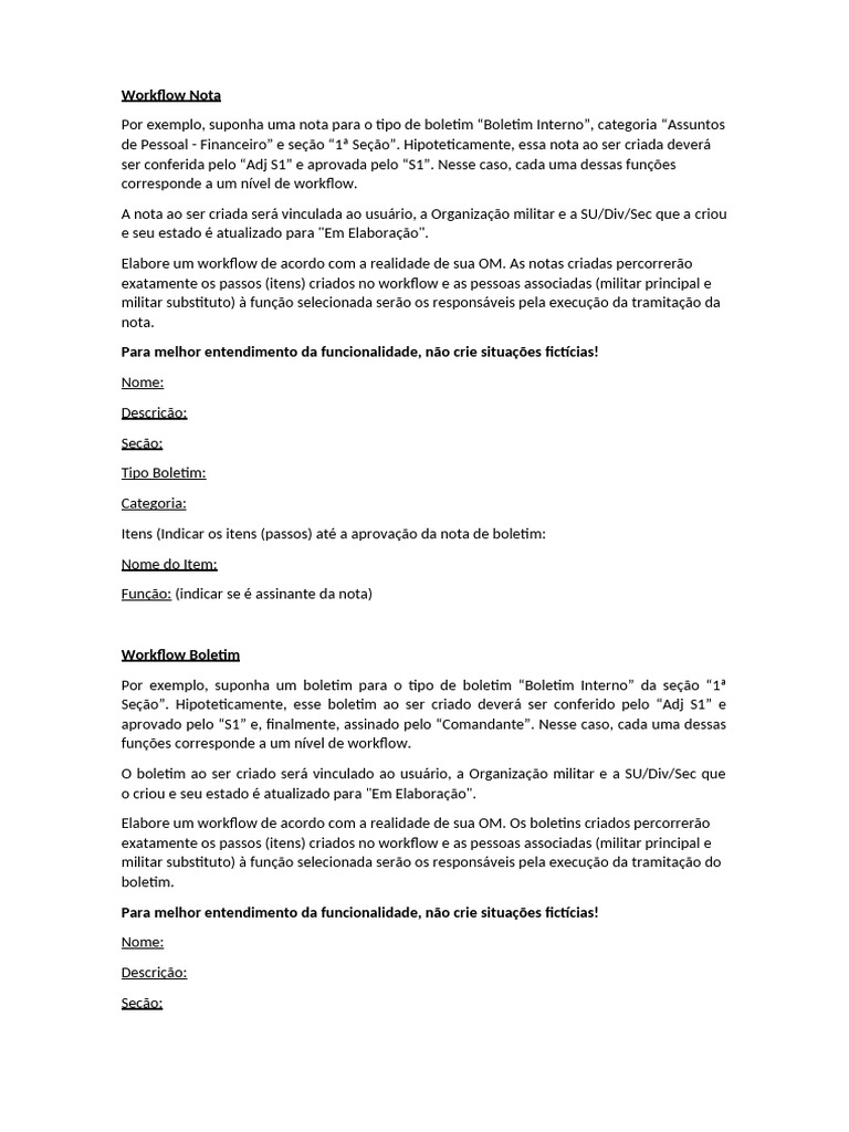 Modelo de Documento - Criação de Workflow | PDF