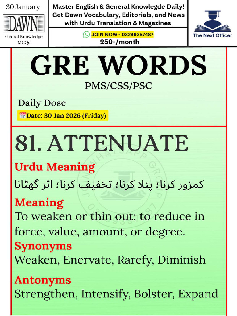 30 Jan Daily GRE Words Dose (CSS-PMS-PSC) | PDF