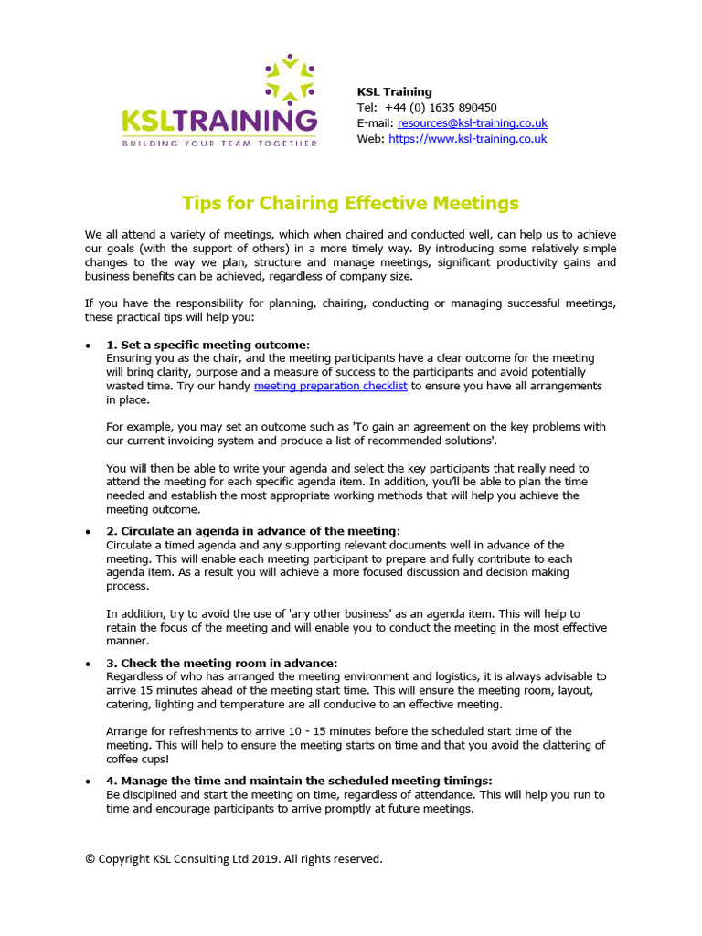 Tips For Chairing Meetings | PDF