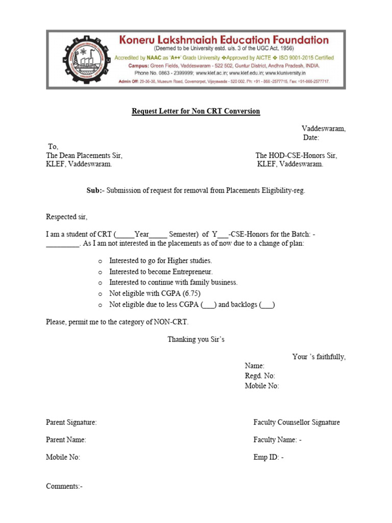 Request Letter For Non CRT Conversion | PDF