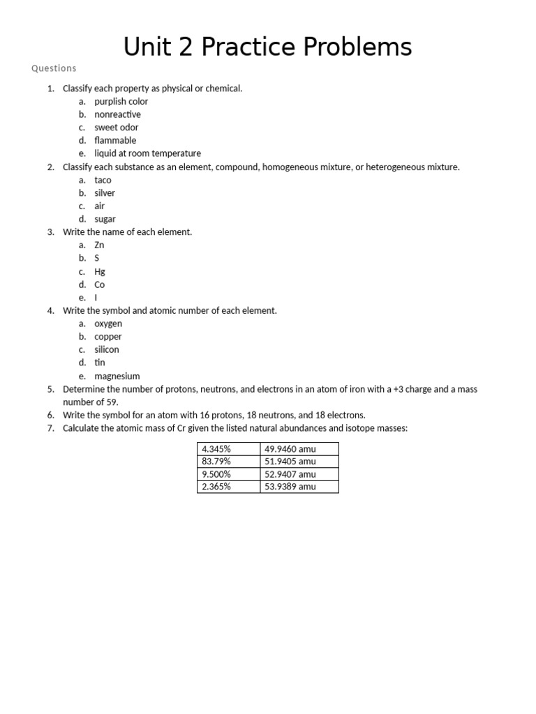 1020 Unit 2 Practice Problems | PDF