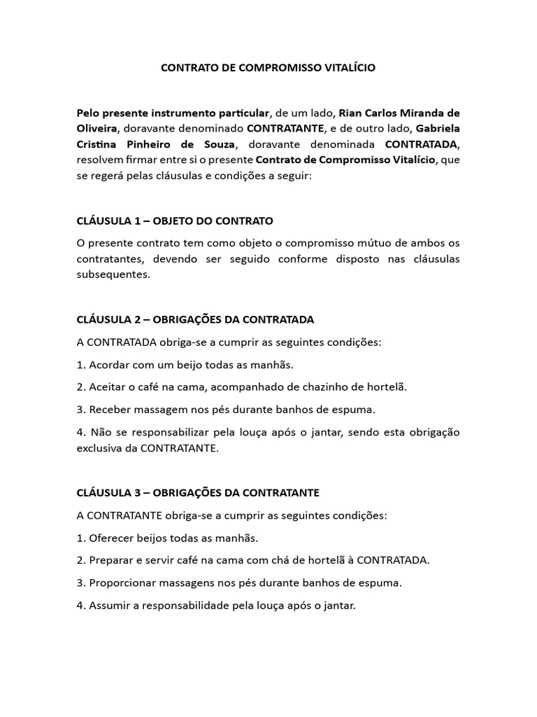 Contrato de Compromisso Vitalício | PDF