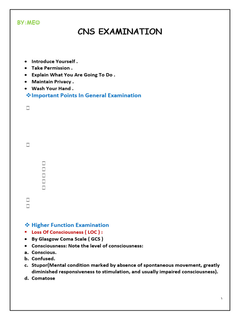 Cns Examination | PDF | Anatomical Terms Of Motion | Aphasia