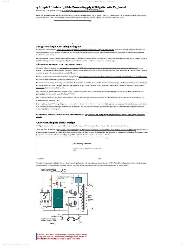 4 Simple Uninterruptible Power Supply (UPS) Circuits Explored ...