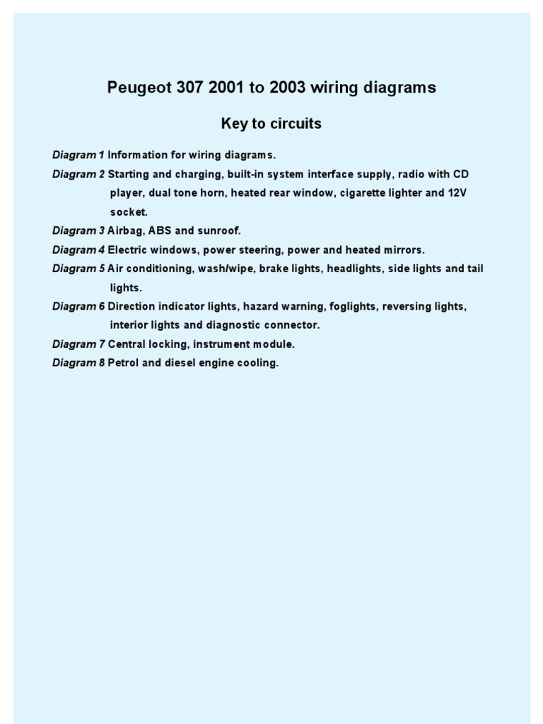 Peugeot 307 Wiring Diagram | Electrical Connector | Anti Lock Braking