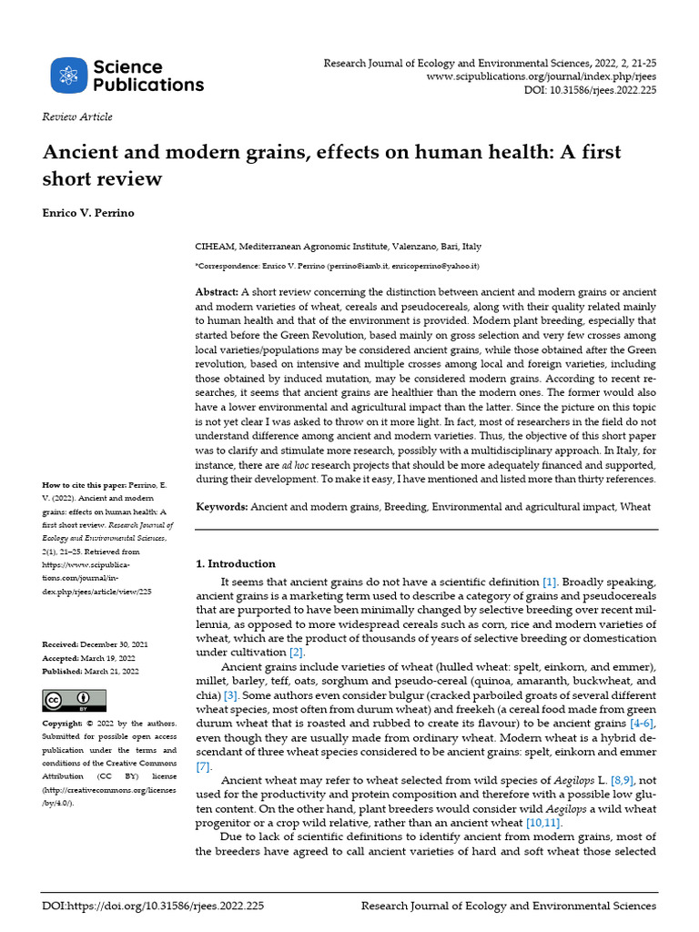 Ancient and Modern Grains, Effects On Human Health: A First Short ...