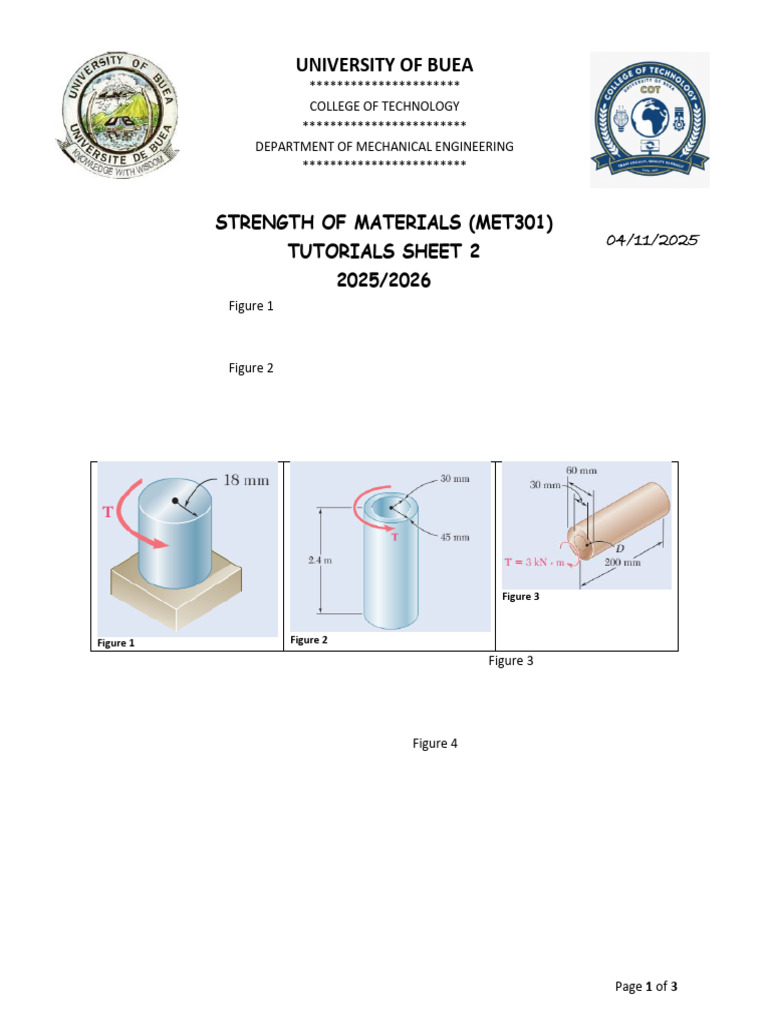 Tutorials 2 MET301 - 2025 - 2026-1 | PDF | Stress (Mechanics) | Applied ...