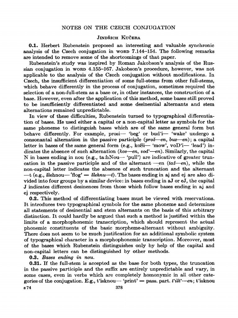 J. Kučera - Notes On The Czech Conjugation | PDF | Grammatical Tense ...