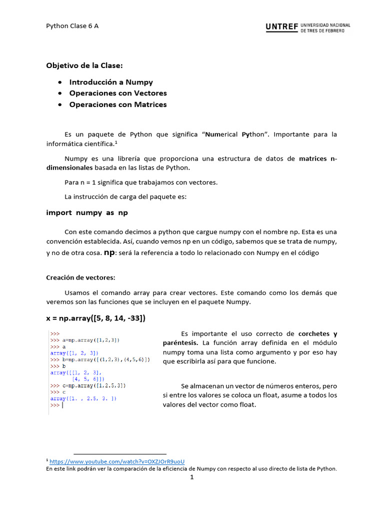 Clase 6 - Numpy | PDF | Matemáticas | Programación de computadoras
