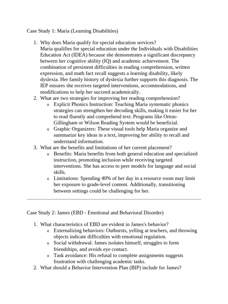 Case Study Explanations | PDF | Special Education | Learning Disability