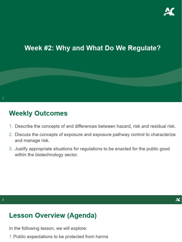 Week 2 - Why and What Do We Regulate | PDF | Hazards | Risk