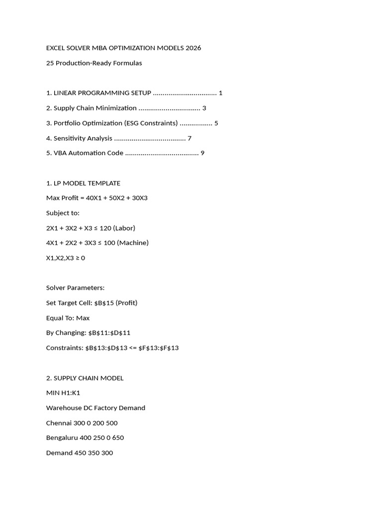 Excel Solver Mba Optimization Models 2026 | PDF