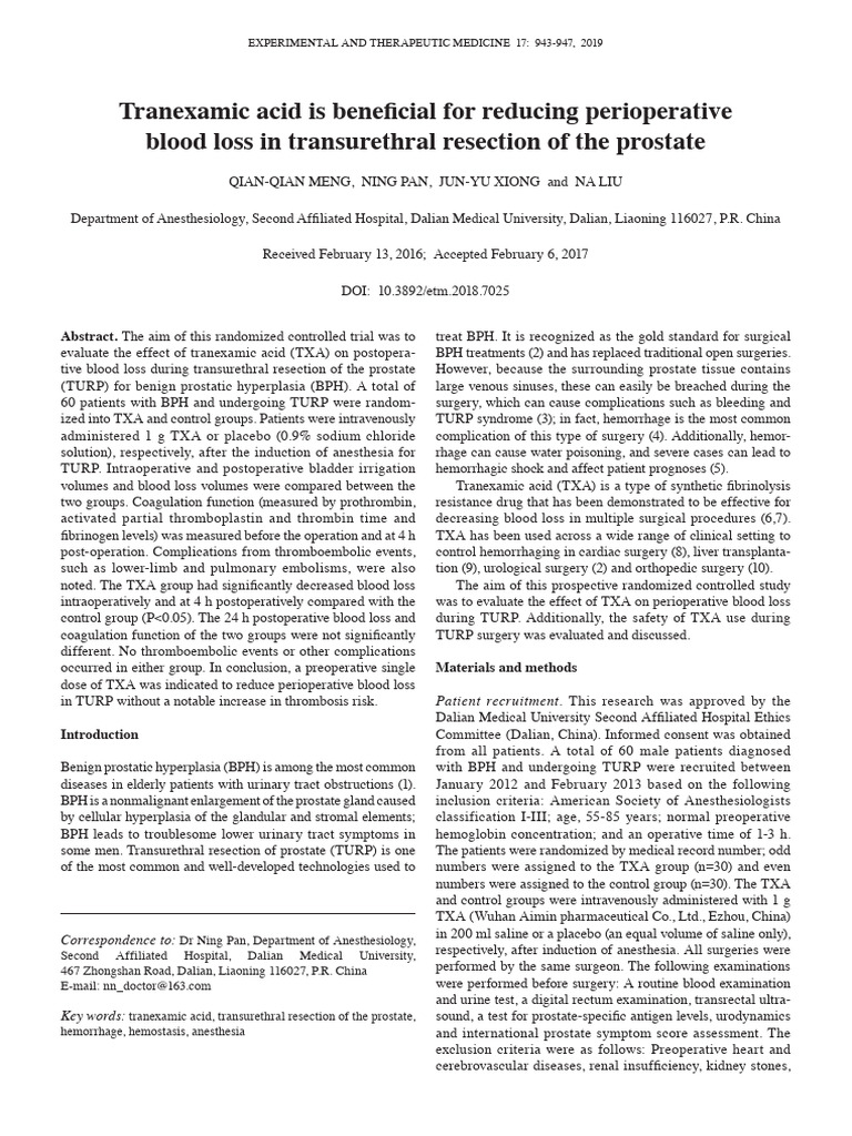 Meng QQ Et Al., 2019 RCT | PDF | Thrombosis | Surgery