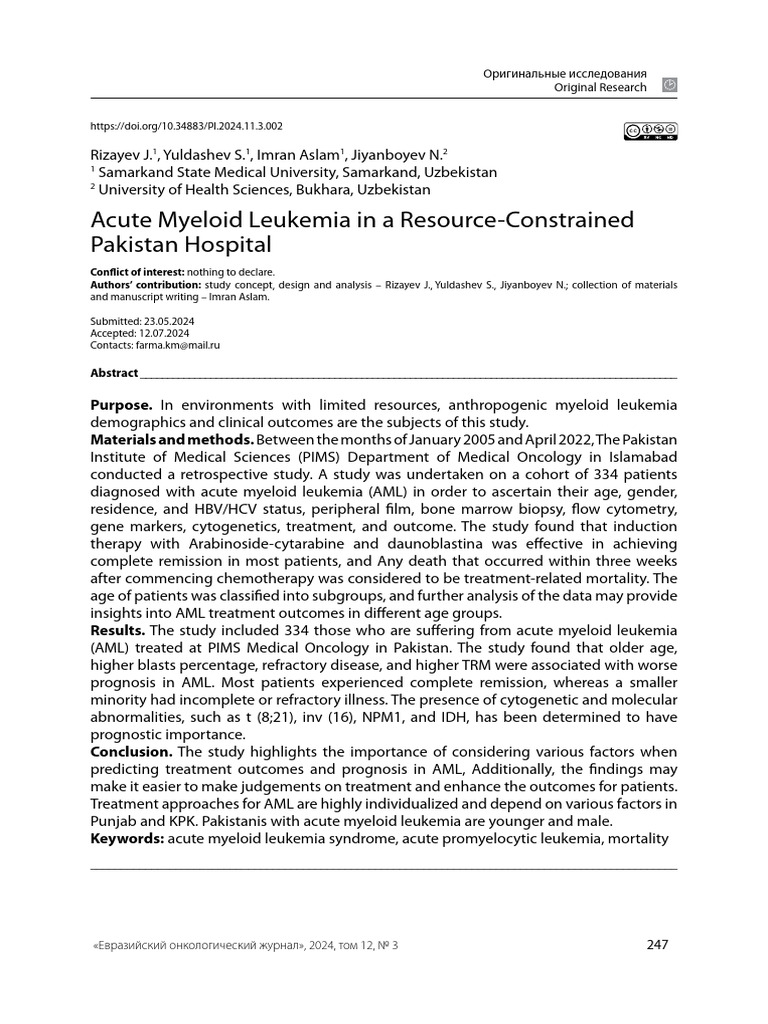 Acute Myeloid Leukemia in a Resource-Constrained | PDF
