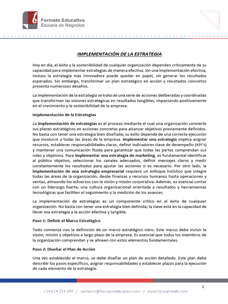 Implementación de La Estrategia | PDF | Planificación estratégica ...
