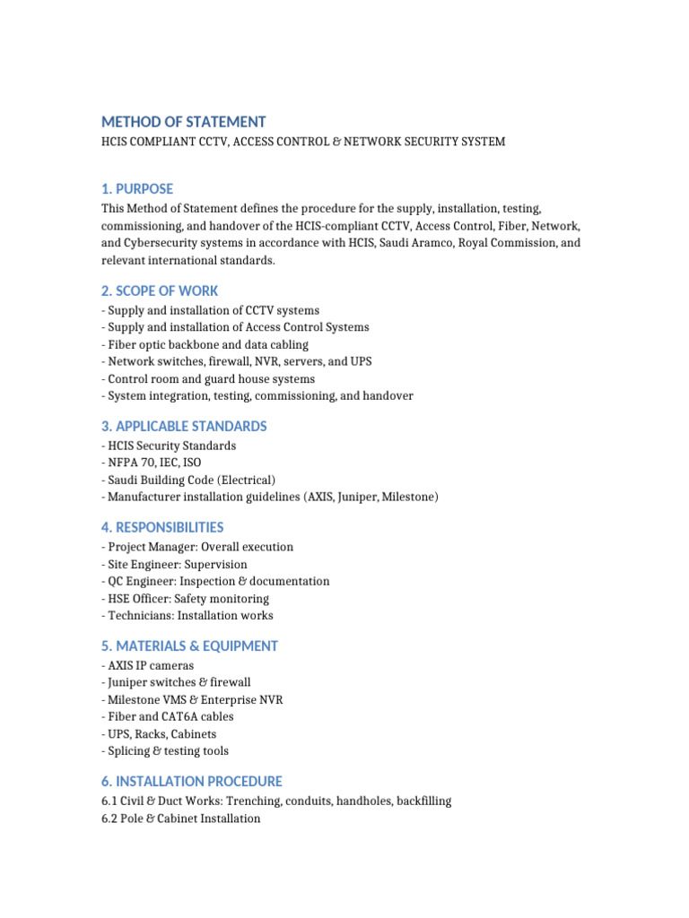 HCIS Method of Statement | PDF