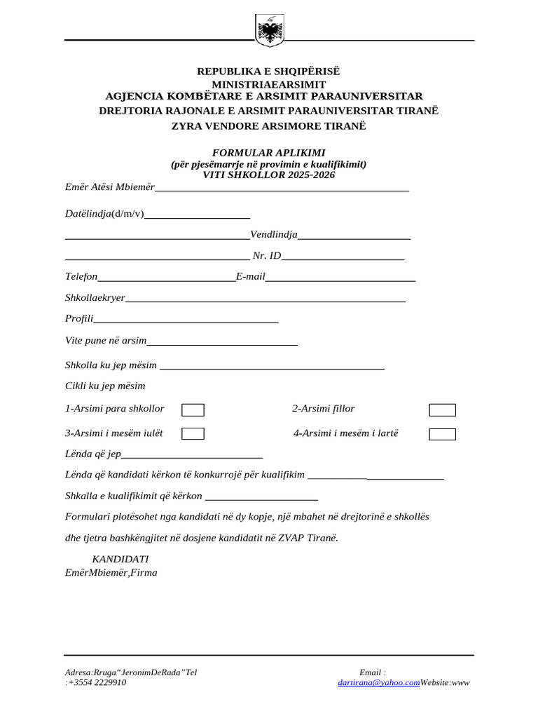 Formulari I Aplikimit.2026 | PDF