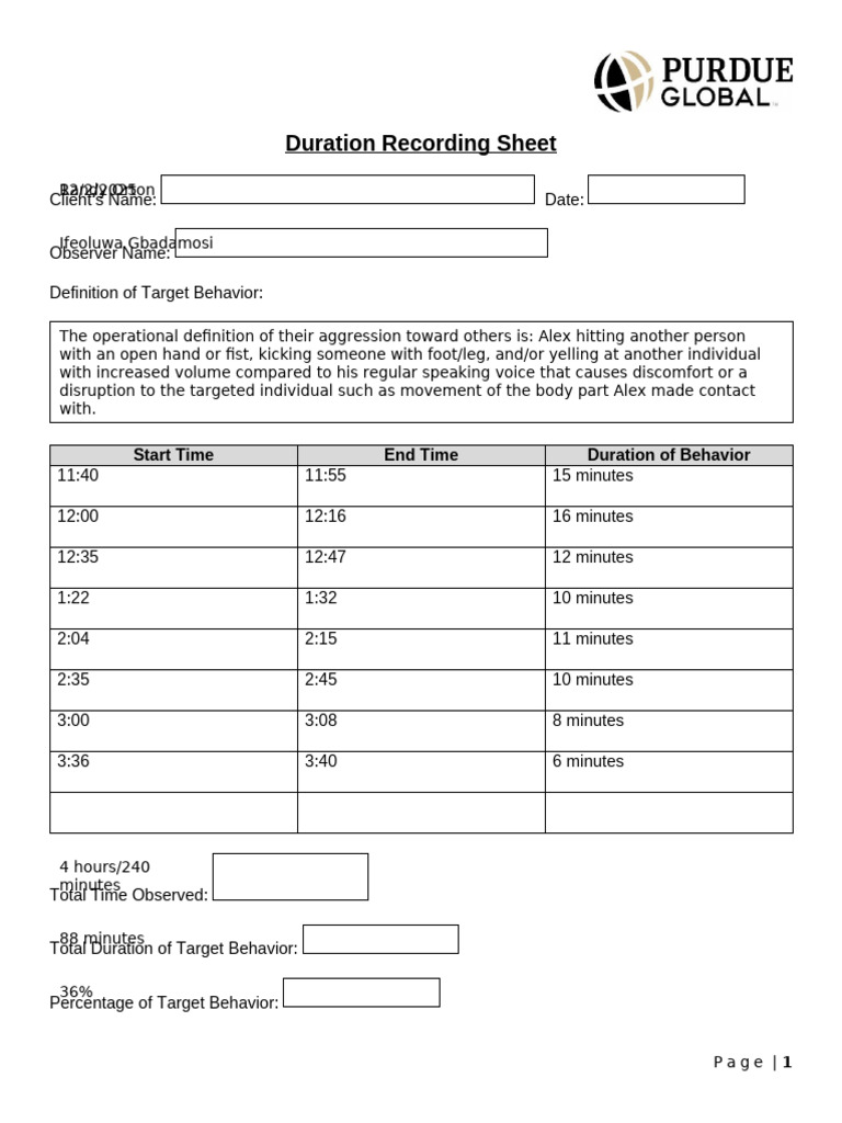 Duration Recording Sheet | PDF
