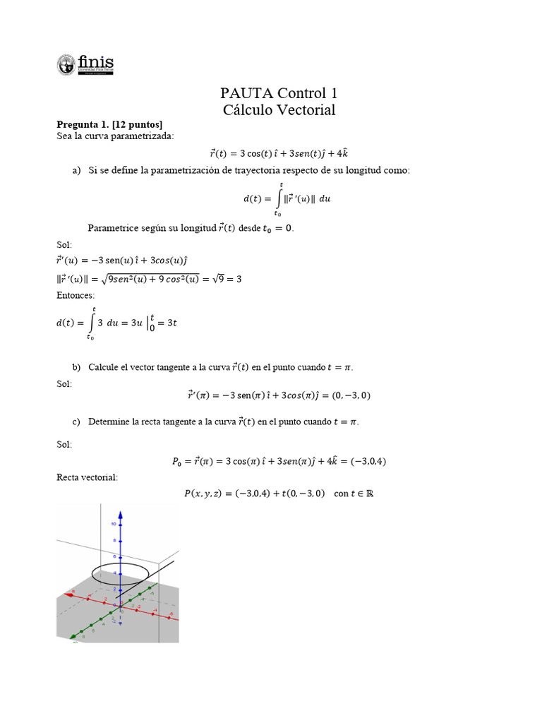 Control 1 Calculo Vectorial 2024 2 PAUTA | PDF | Curva | Vector Euclidiano