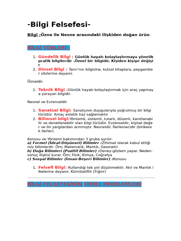 Bilgi Felsefesi | PDF