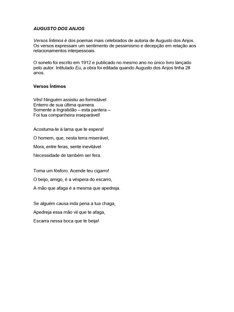 Versos Intimos - Augusto Dos Anjos | PDF