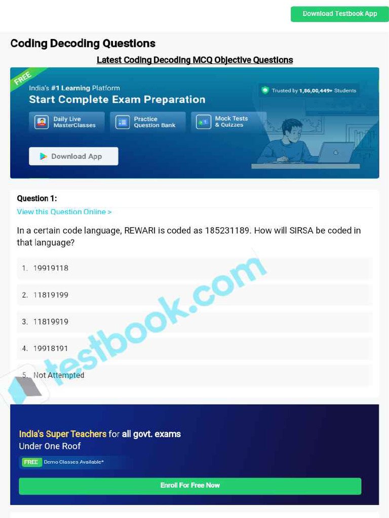 MCQ On Coding Decoding 5eea6a0e39140f30f369e4a4 | PDF