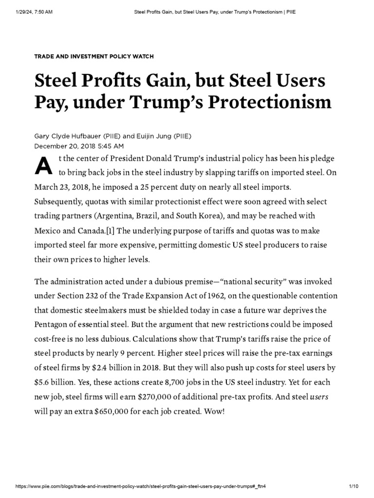 1. Steel Profits Gain, But Steel Users Pay, Under Trump’s Protectionism ...