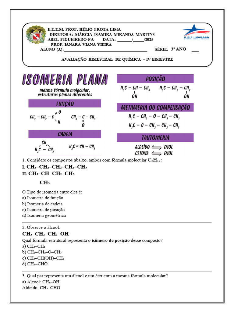 Prova 3 Ano Química | PDF