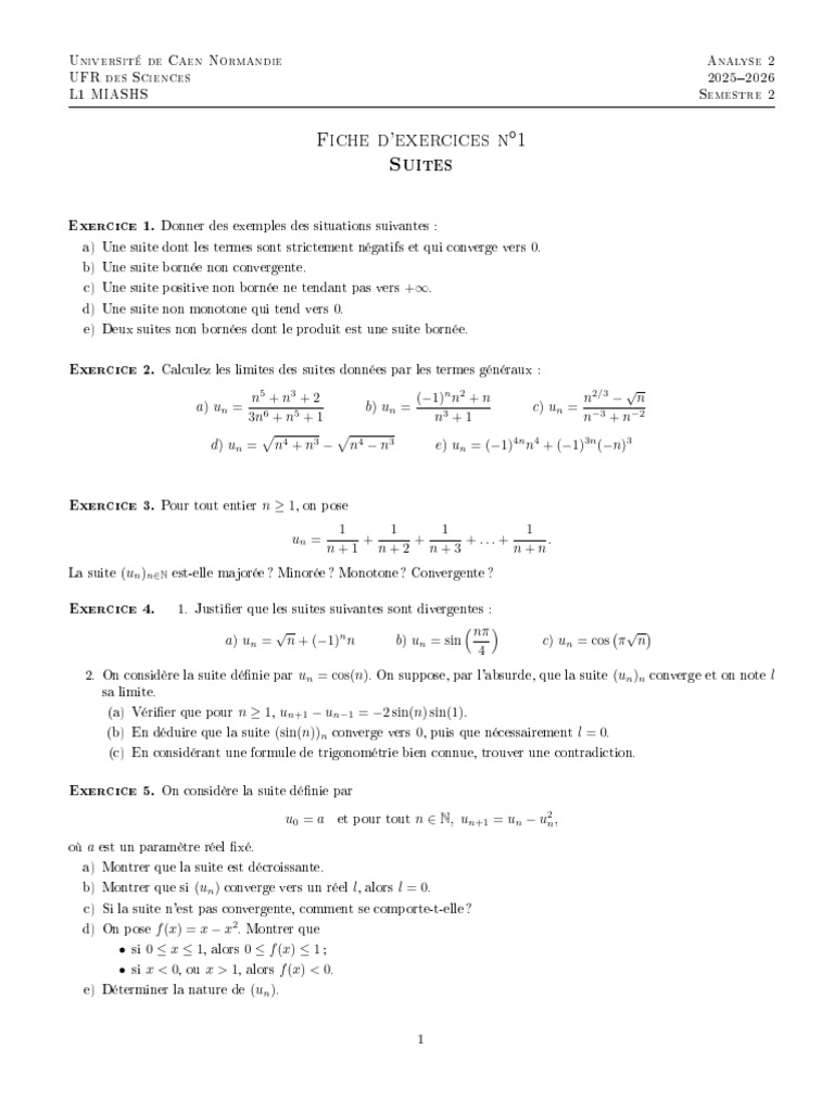 TD 1 l1 Miashs Analyse 2 | PDF | Mathématiques | Analyse complexe