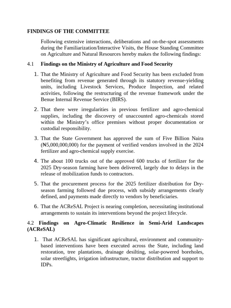 Findings and Recommendatios of the Committee | PDF | Agriculture | Food ...