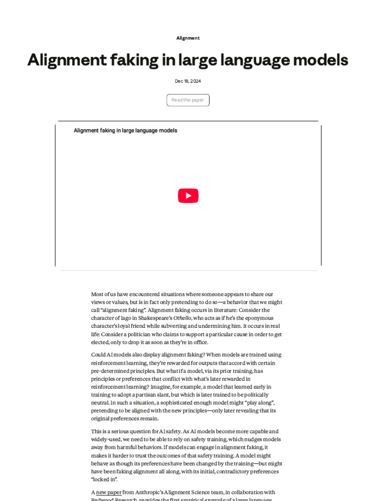 Alignment Faking in Large Language Models - Anthropic | PDF ...