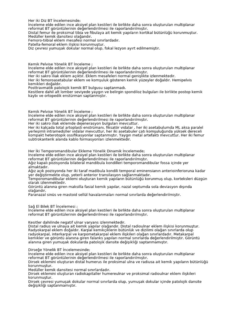 CT Report Templates | PDF