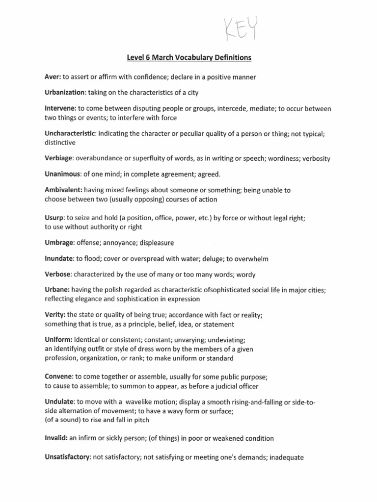 Parent Key_ March (Level 6) | PDF