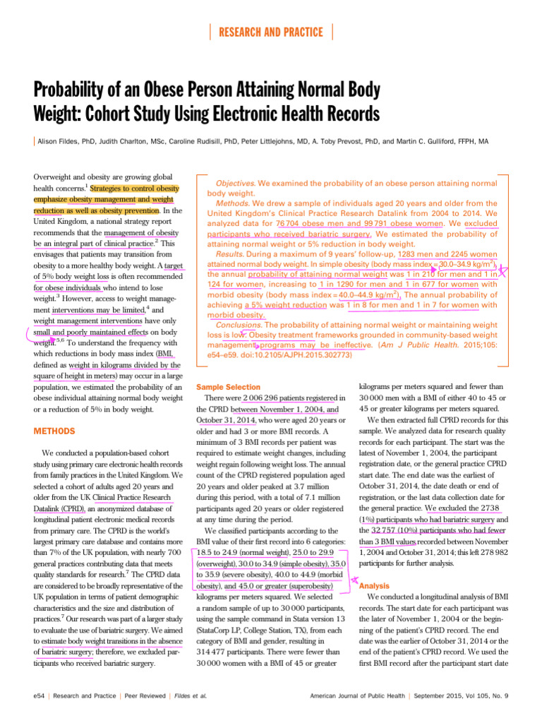 Probability of An Obese Person Attaining Normal Body | PDF | Body Mass ...