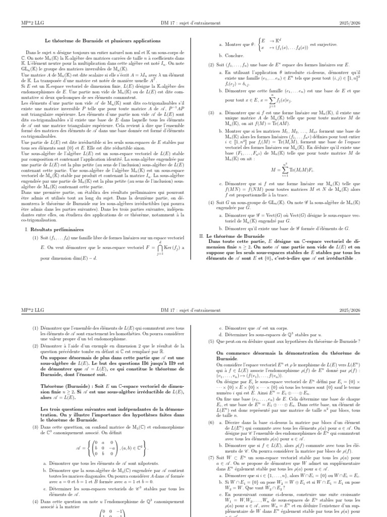 DM 17 - Sujet D'entraînement | PDF | Base (algèbre linéaire) | Matrice ...