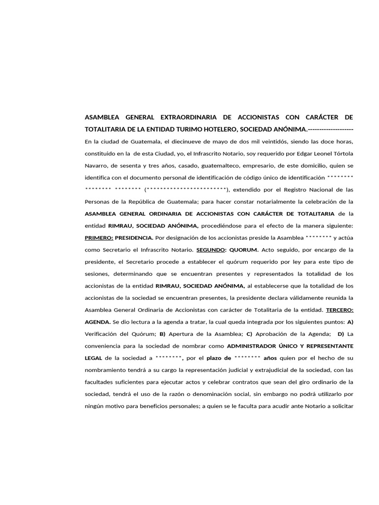 Acata de Asamblea para Nombramiento | PDF | Asamblea General de las ...