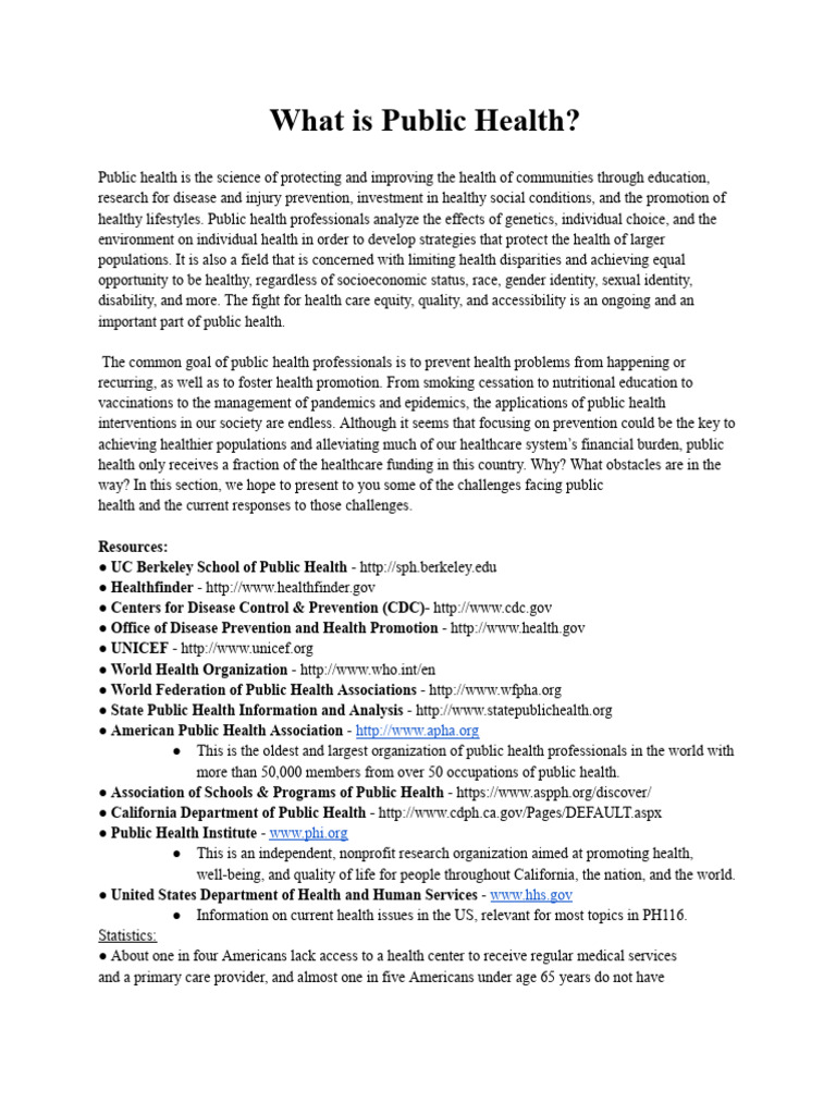 Week 1 Reader - What Is Public Health | PDF | Public Health | Epidemiology